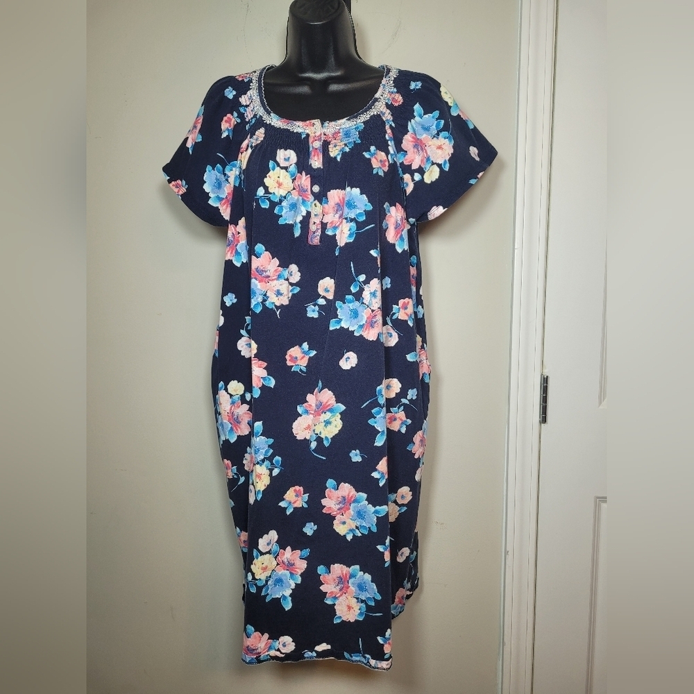 Aria Collection Floral Short Sleeve Sleep Shirt sz L